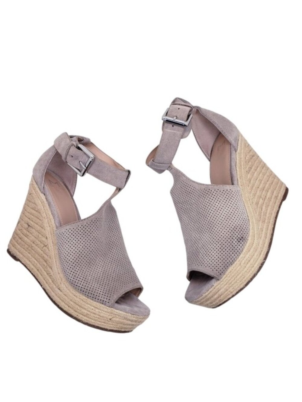 Marc Fisher Alison Taupe Suede Leather Espadrille Wedge Sandals Women's Size 9